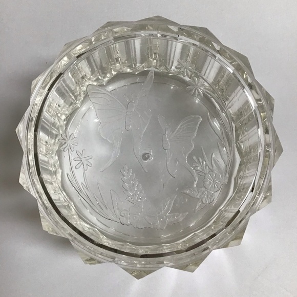 Lucite Acrylic Jewelry Box w/Lid Etched Butterfly Floral 70’s Boho Diamond Edge - Picture 13 of 13